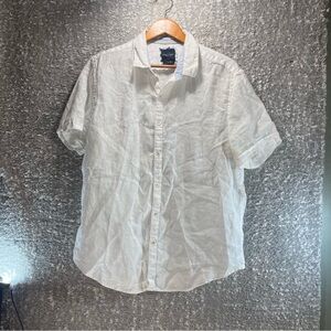 Denim & Flower Shirt XL Ricky Singh Linen Short Sleeve Button Up White Coastal